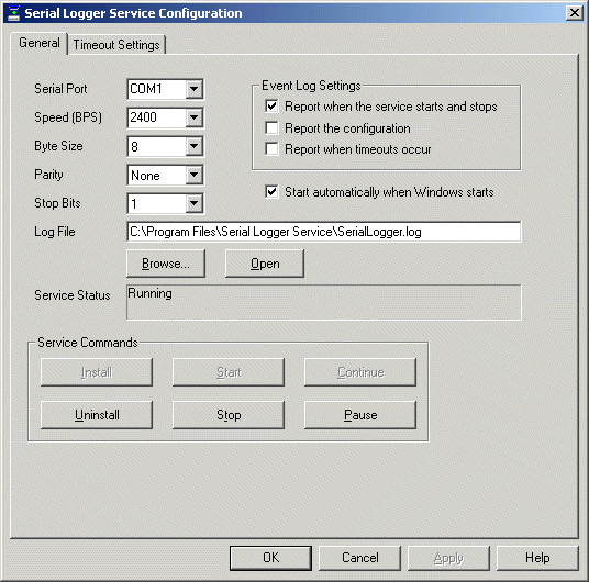 Serial Logger Service Screenshot